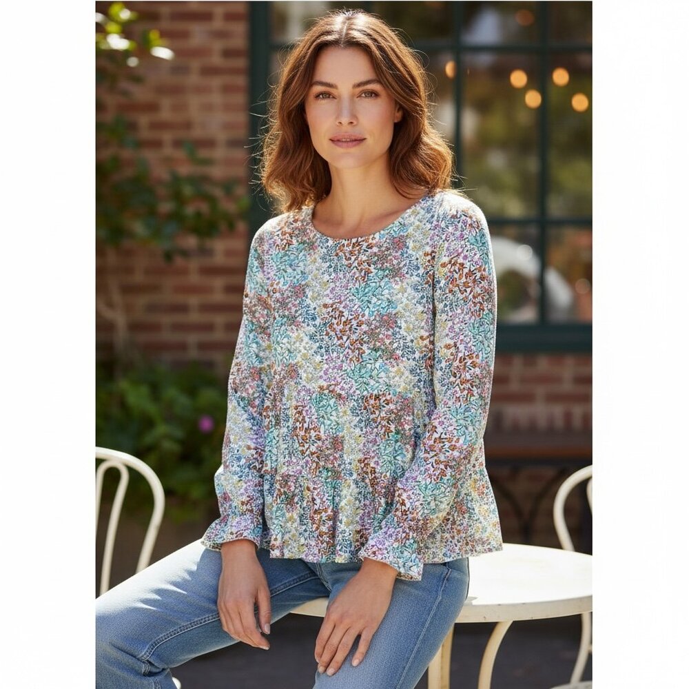 Jane and Delancey Multi Floral Ruffle Top Sz L #238R